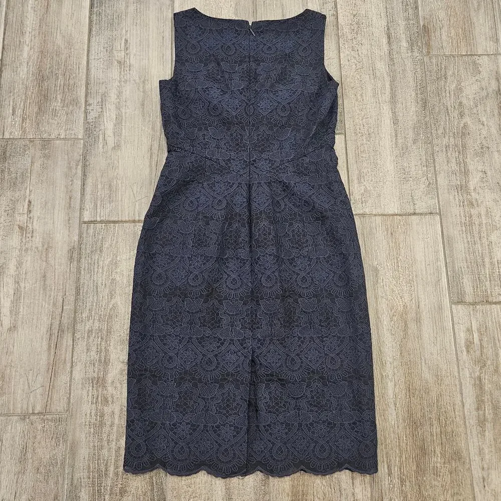 Tory Burch Dress Womens Size 4 Navy Blue Lace Pencil V Neck Strapless Lined Slit